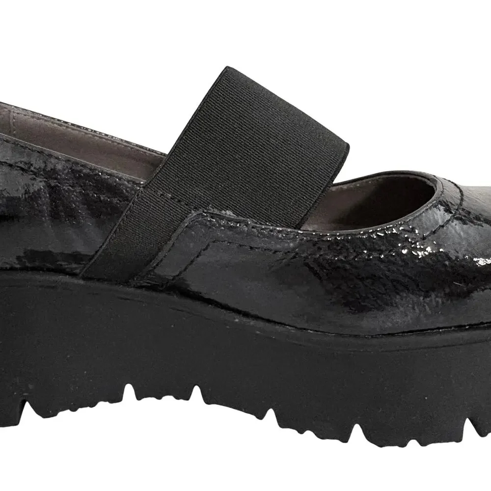 NWT Wonders Spain Marbled Patent Leather Mary Jane Platform Wedge Stretch Strap